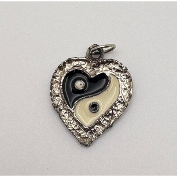 Heart Shaped Ying Yang Pendant Silver Tone Charm Enamel Fashion Jewelry - Picture 5 of 6